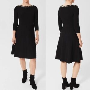 Hobbs Emily Stretch Black Sequin Boat Neck 3/4 Sleeve Dress L (12)